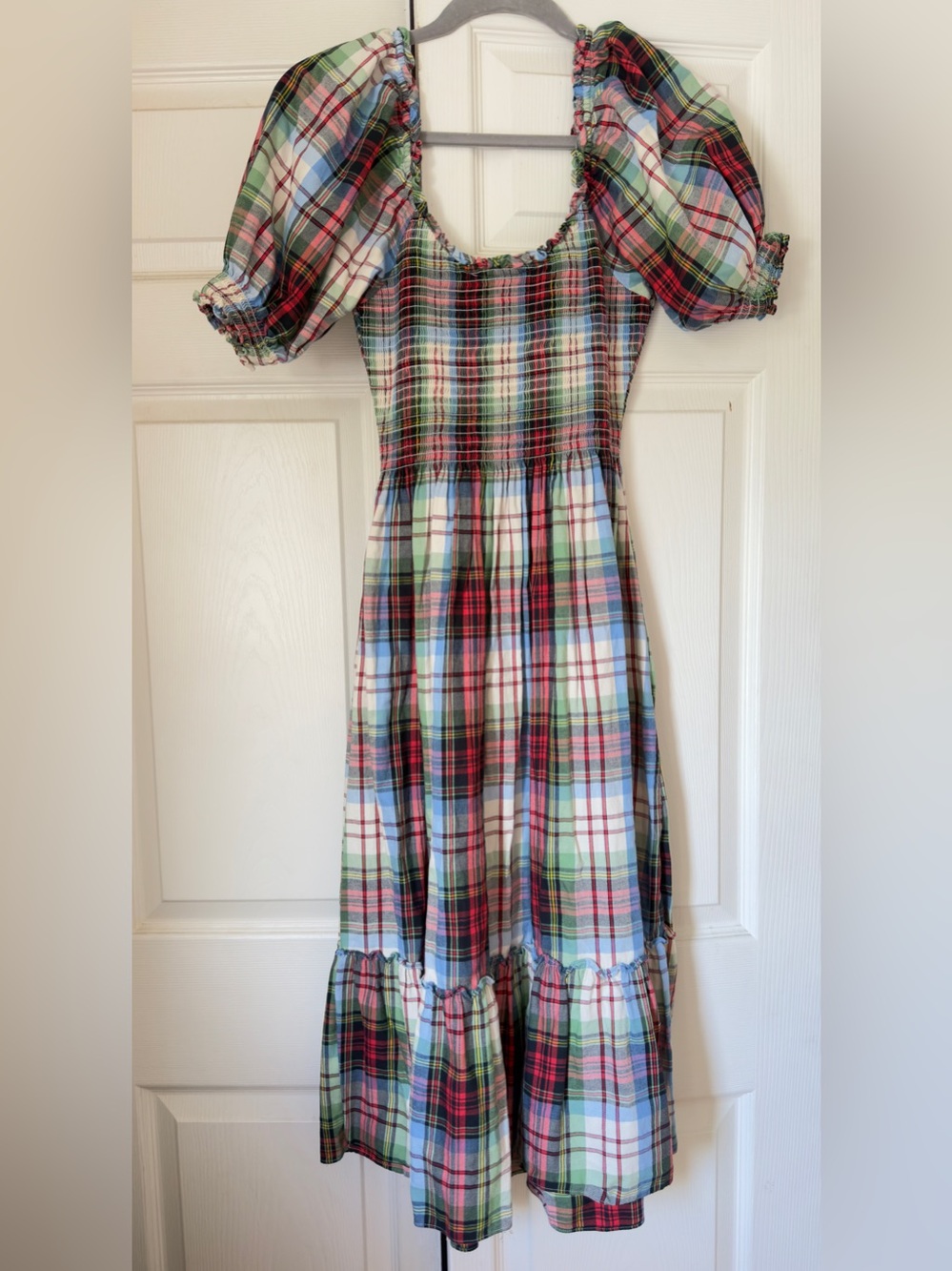 Hill House Plaid Midi Dress in Red, Green & Cream - Picture 3 of 4